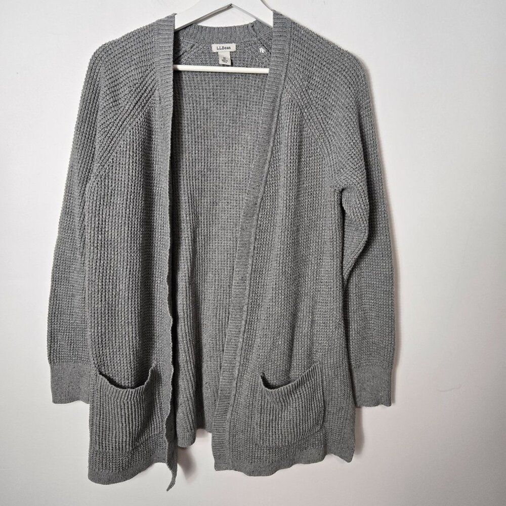 L.L. Bean Women's Size M Organic Cotton Blend Donegal Sweater Open Cardigan Gray